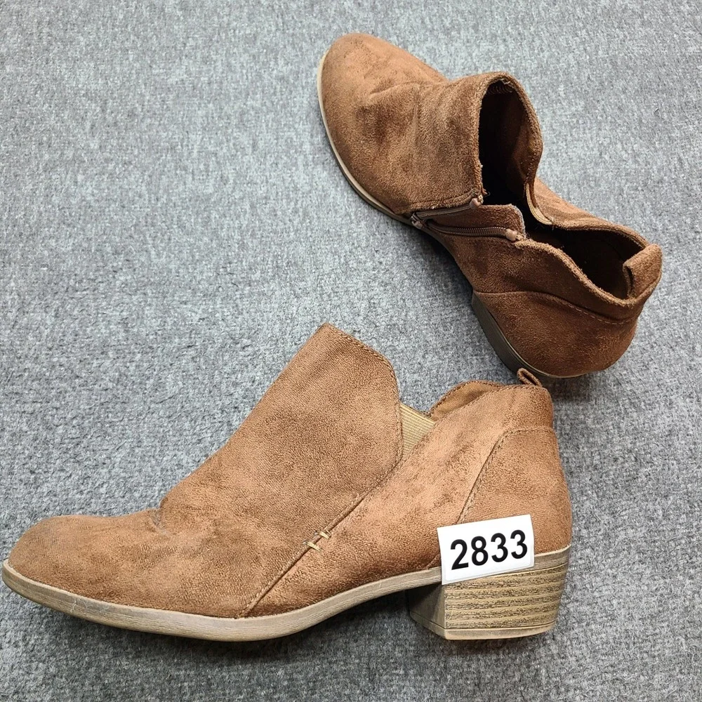 Arizona Jean Co Brown Suede Ankle Booties‎ Side Zip Block Heel Women Size 7